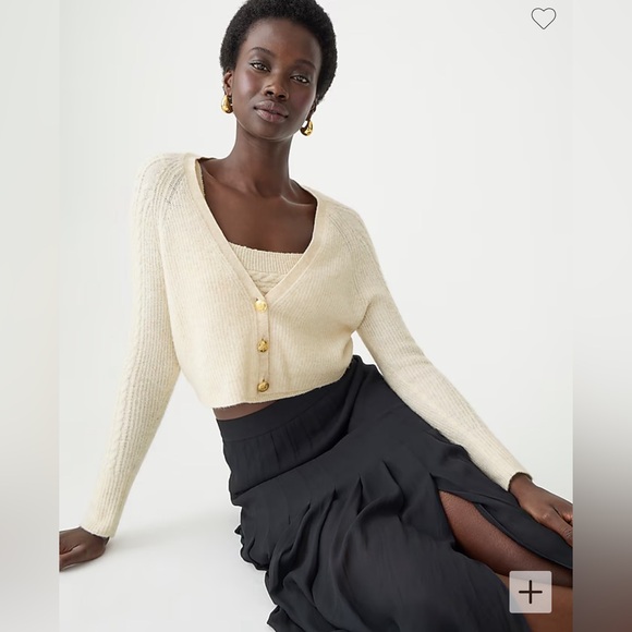 J. Crew NWT Supersoft Cropped Cable-Knit Sweater-Tank Set - Heather Natural